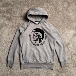 DIESEL HEATHER GREY " ONLY THE BRAVE" PULLOVER HOODIE